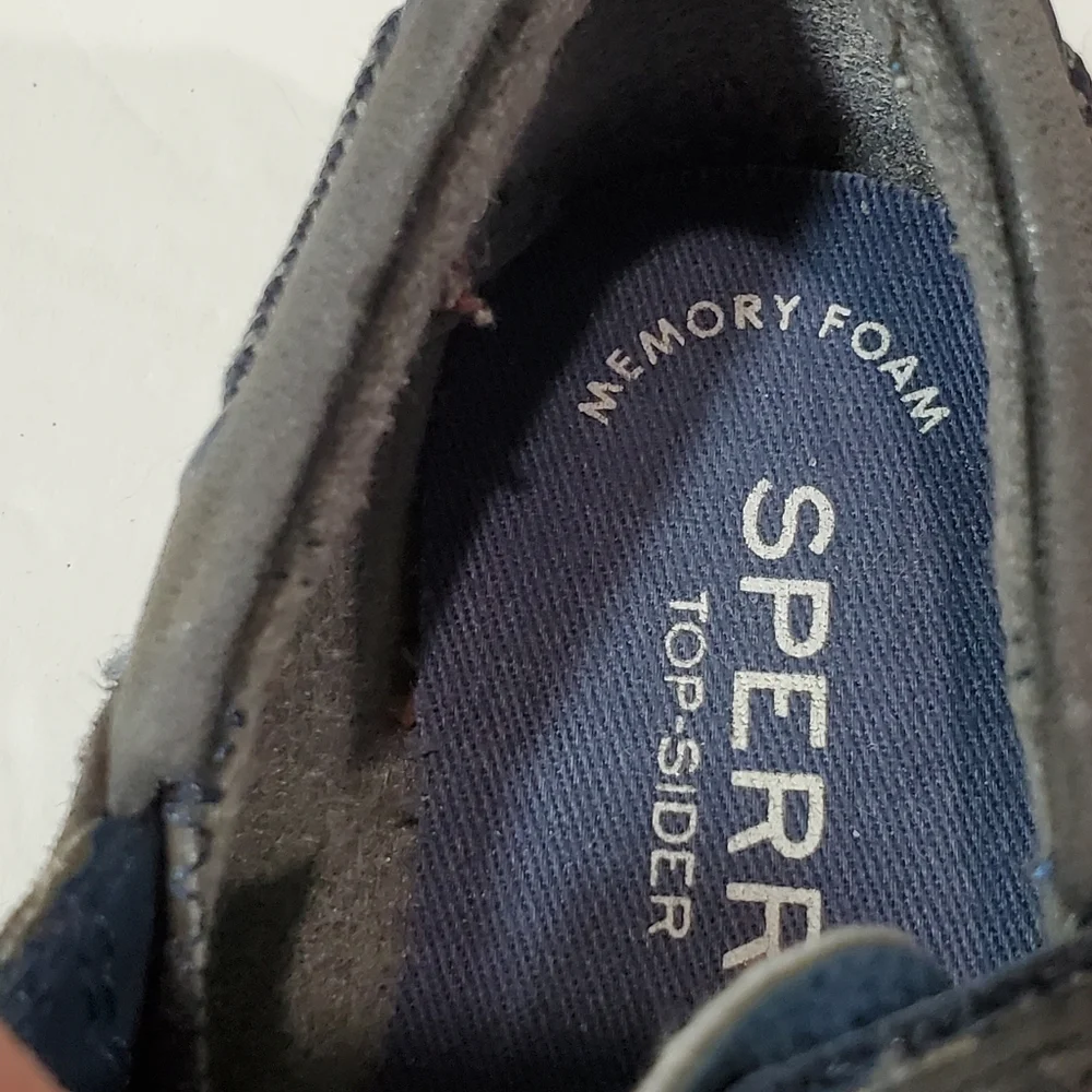 Sperry Top Sider Gamefish Jr. Grey & Blue Leather Loafer Boat Shoe Size 7M Kids